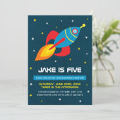 Birthday-uitnodiging voor ruimteschip kaart (Staand voorkant)