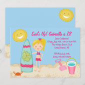 Birthday uitnodiging voor Surfer Girl Beach (Voorkant / Achterkant)