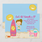 Birthday uitnodiging voor Surfer Girl Beach (Voorkant / Achterkant)