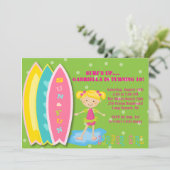 Birthday uitnodiging voor Surfer Girl Beach (Staand voorkant)