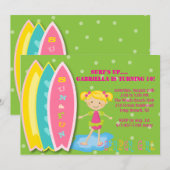 Birthday uitnodiging voor Surfer Girl Beach (Voorkant / Achterkant)