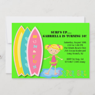 Birthday uitnodiging voor Surfer Girl Beach