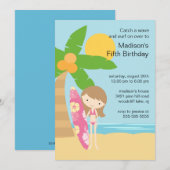 Birthday uitnodiging voor Surfer Girl Swimming (Voorkant / Achterkant)