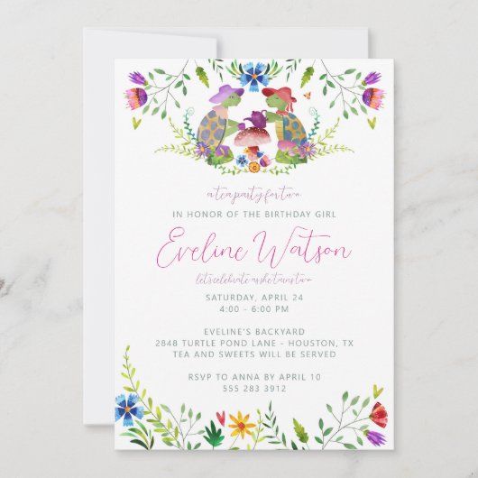 Birthday-uitnodiging voor Turtle Tea Party Kaart (Voorkant)