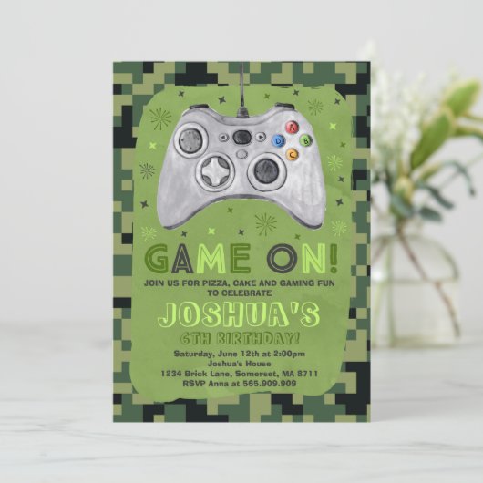 Birthday-uitnodiging voor videogame Birthday Kaart (Staand voorkant)