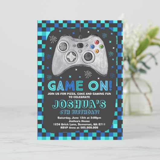 Birthday-uitnodiging voor videogame Birthday Kaart (Staand voorkant)