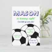 Birthday-uitnodiging voor voetbal - blauw kaart (Staand voorkant)