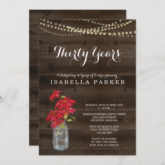 Birthday-uitnodiging voor vrouwen | Kerstpoinsetti Kaart (Voorkant / Achterkant)