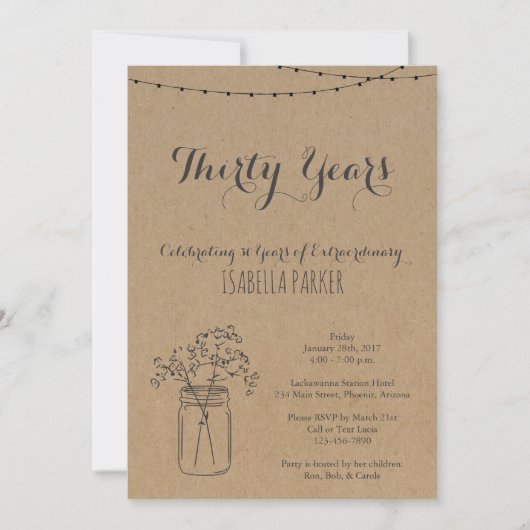 Birthday-uitnodiging voor vrouwen | Rustic Kraft P Kaart (Voorkant)