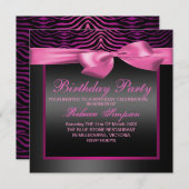Birthday-uitnodiging voor Zebra Print Pink & Black Kaart (Voorkant / Achterkant)