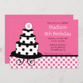 Birthday - uitnodiging voor zwarte, witte en roze  (Voorkant / Achterkant)