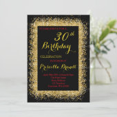 Birthday-uitnodiging, zwart, confetti, glitter, go kaart (Staand voorkant)