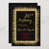 Birthday-uitnodiging, zwart, confetti, glitter, go kaart (Voorkant / Achterkant)