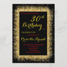 Birthday-uitnodiging, zwart, confetti, glitter, go