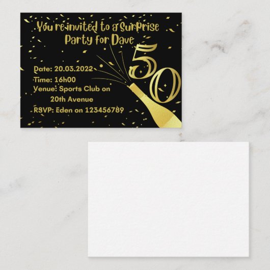 Birthday-uitnodigingen Informatiekaartje (Voorkant / Achterkant)