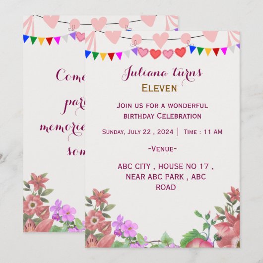 Birthday-uitnodigingen Kaart (Voorkant / Achterkant)