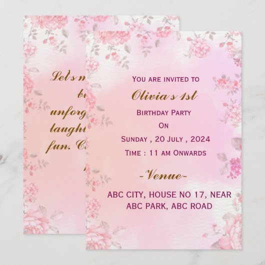 Birthday-uitnodigingen Kaart (Voorkant / Achterkant)