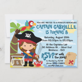 Birthday-uitnodigingen van Cute Girl Pirate Party Kaart