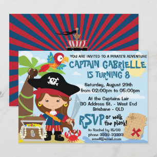 Birthday-uitnodigingen van Cute Girl Pirate Party Kaart