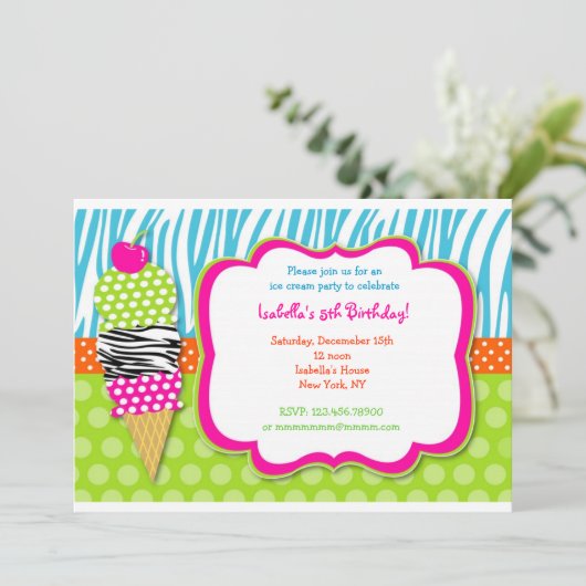 Birthday-uitnodigingen van Ice Cream Party Kaart (Staand voorkant)