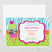 Birthday-uitnodigingen van Ice Cream Party Kaart (Voorkant / Achterkant)