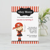 Birthday-uitnodigingen van Red Pirate Girl Kaart (Staand voorkant)