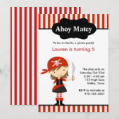 Birthday-uitnodigingen van Red Pirate Girl Kaart (Voorkant / Achterkant)