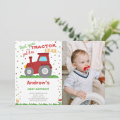 Birthday-uitnodigingen van Red Tractor met foto Kaart (Staand voorkant)