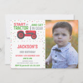 Birthday-uitnodigingen van Red Tractor met foto Kaart (Voorkant)