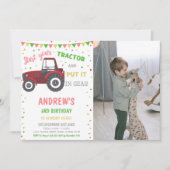 Birthday-uitnodigingen van Red Tractor met foto Kaart (Voorkant)
