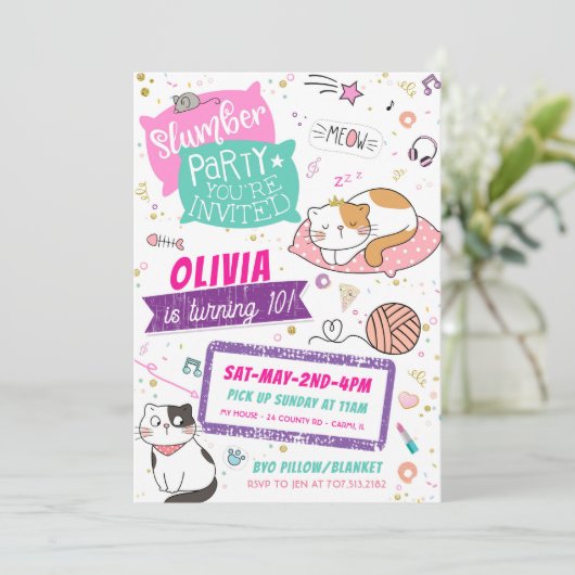 Birthday-uitnodigingen van Slumber - Keukenkat (Staand voorkant)