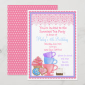 Birthday-uitnodigingen van Wonderland Tea Party Kaart (Voorkant / Achterkant)