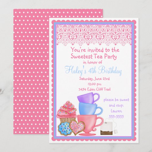 Birthday-uitnodigingen van Wonderland Tea Party Kaart (Voorkant / Achterkant)