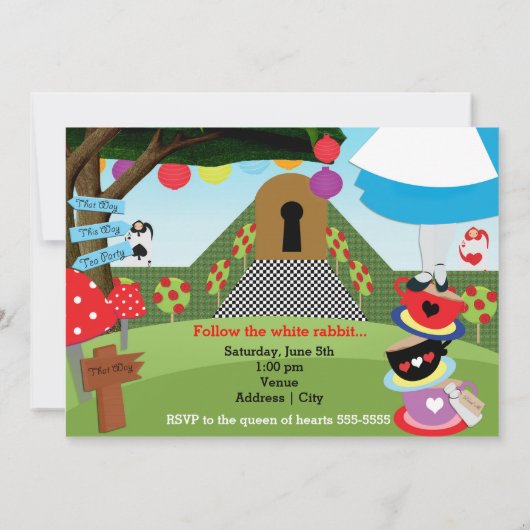 Birthday-uitnodigingen van Wonderland Tea Party Kaart (Achterkant)
