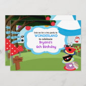 Birthday-uitnodigingen van Wonderland Tea Party Kaart (Voorkant / Achterkant)
