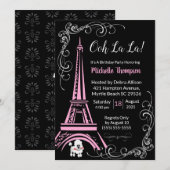 Birthday-uitnodigingen voor de Eiffeltoren in Pari Kaart (Voorkant / Achterkant)