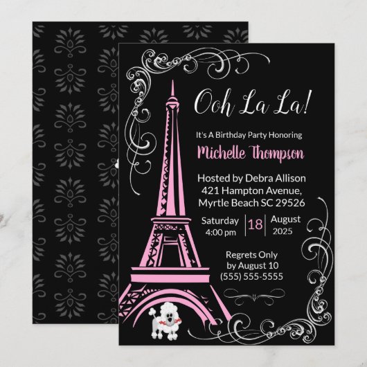 Birthday-uitnodigingen voor de Eiffeltoren in Pari Kaart (Voorkant / Achterkant)