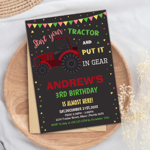 Birthday-uitnodigingen voor Red Black Tractor Kaart