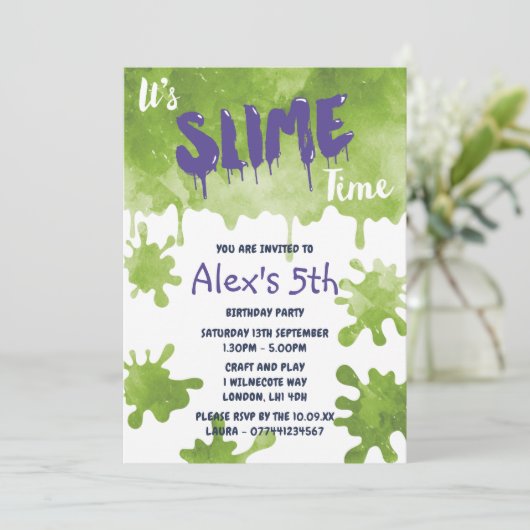 Birthday-uitnodigingen voor Slime Party Kaart (Staand voorkant)