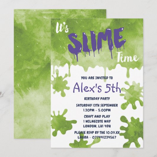 Birthday-uitnodigingen voor Slime Party Kaart (Voorkant / Achterkant)
