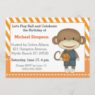 Birthday-uitnodigingen voor Sock Monkey Basketball Kaart