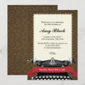 Birthday-uitnodigingen voor Stylish Damask Typewri Kaart (Voorkant / Achterkant)
