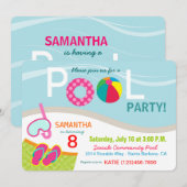 Birthday-uitnodigingskaart voor pool kaart (Voorkant / Achterkant)