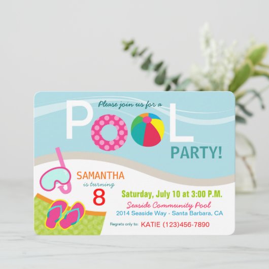 Birthday-uitnodigingskaart voor pool kaart (Staand voorkant)