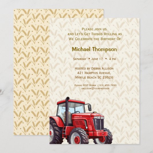 Birthday-uitvindingen van Red Tractor Kaart (Voorkant / Achterkant)