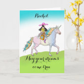 Birthday Unicorn Adventure voor meisjeskaart Kaart (Gele Bloem)
