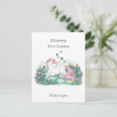 Birthday Unicorn & Butterflies Persoonlijk Briefkaart (Staand voorkant)