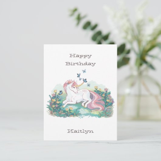 Birthday Unicorn & Butterflies Persoonlijk Briefkaart (Staand voorkant)