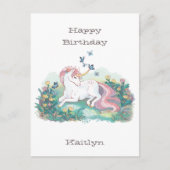 Birthday Unicorn & Butterflies Persoonlijk Briefkaart (Voorkant)