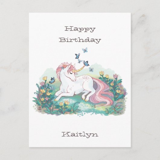 Birthday Unicorn & Butterflies Persoonlijk Briefkaart (Voorkant)